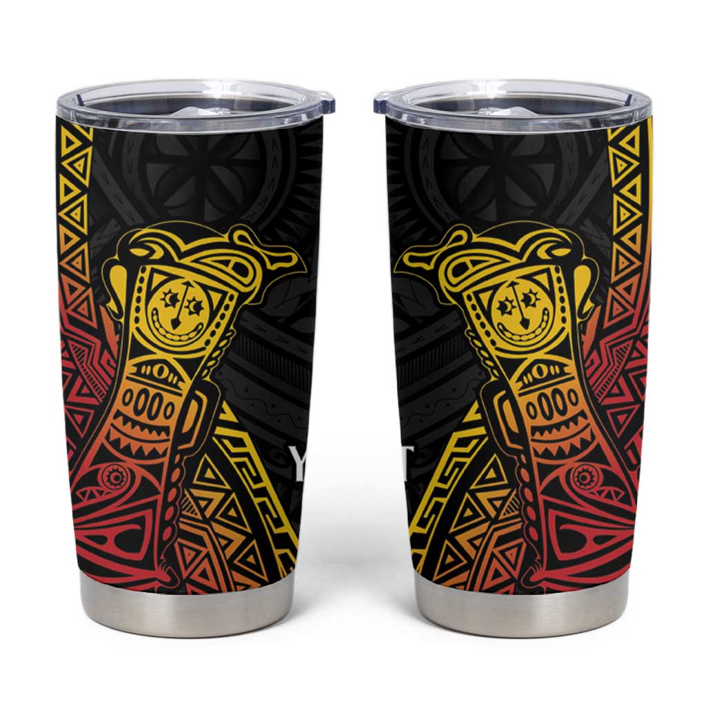 Personalized Papua New Guinea Tumbler Cup Kundu Drum Carving Motifs LT7 Black - Polynesian Pride