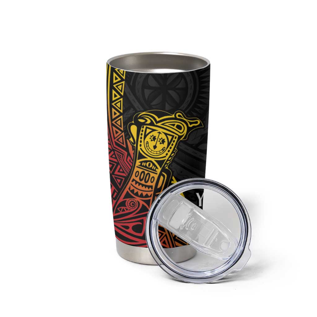 Personalized Papua New Guinea Tumbler Cup Kundu Drum Carving Motifs LT7 - Polynesian Pride