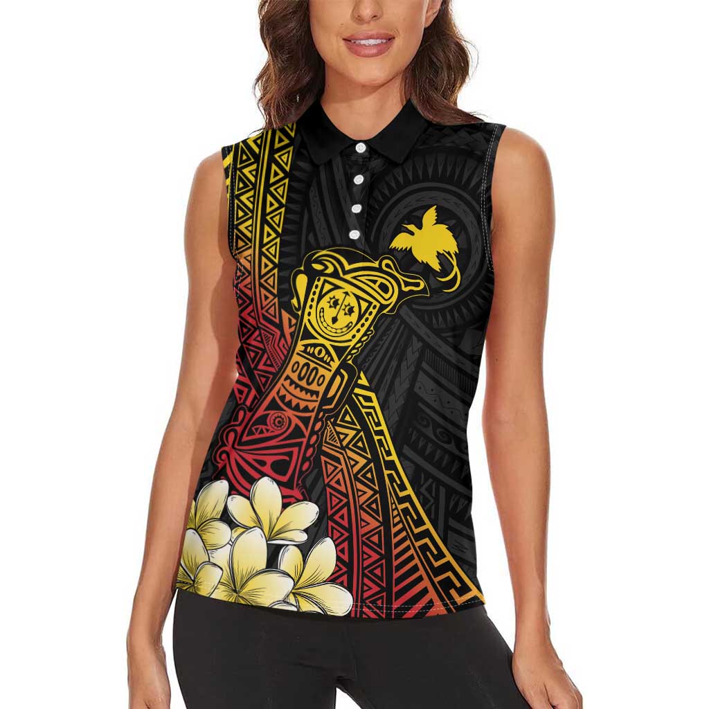 Personalized Papua New Guinea Women Sleeveless Polo Shirt Kundu Drum Carving Motifs