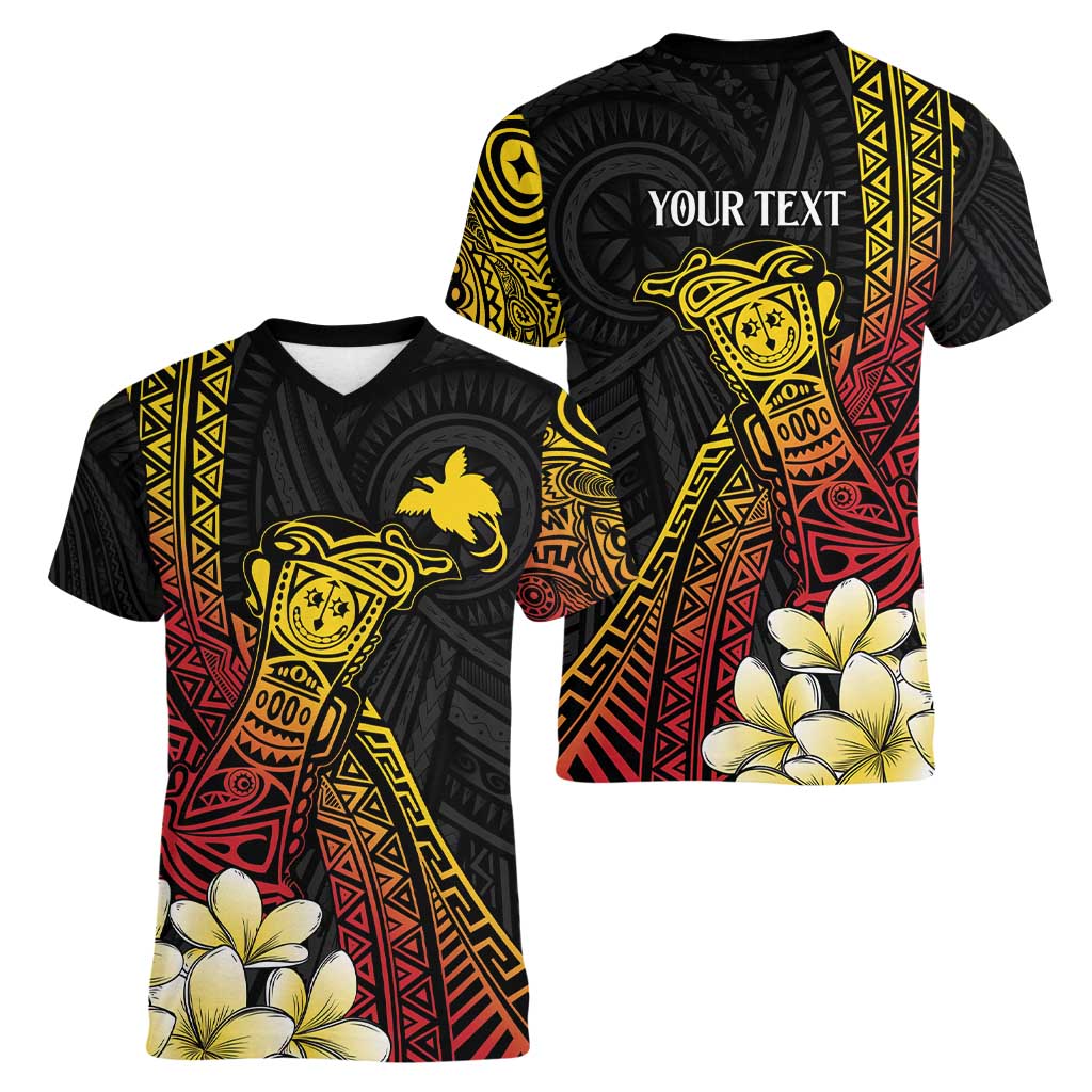 Personalized Papua New Guinea Women V-Neck T-Shirt Kundu Drum Carving Motifs LT7 - Polynesian Pride