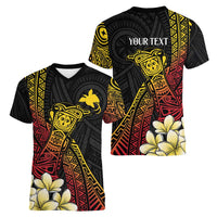 Personalized Papua New Guinea Women V-Neck T-Shirt Kundu Drum Carving Motifs LT7 - Polynesian Pride