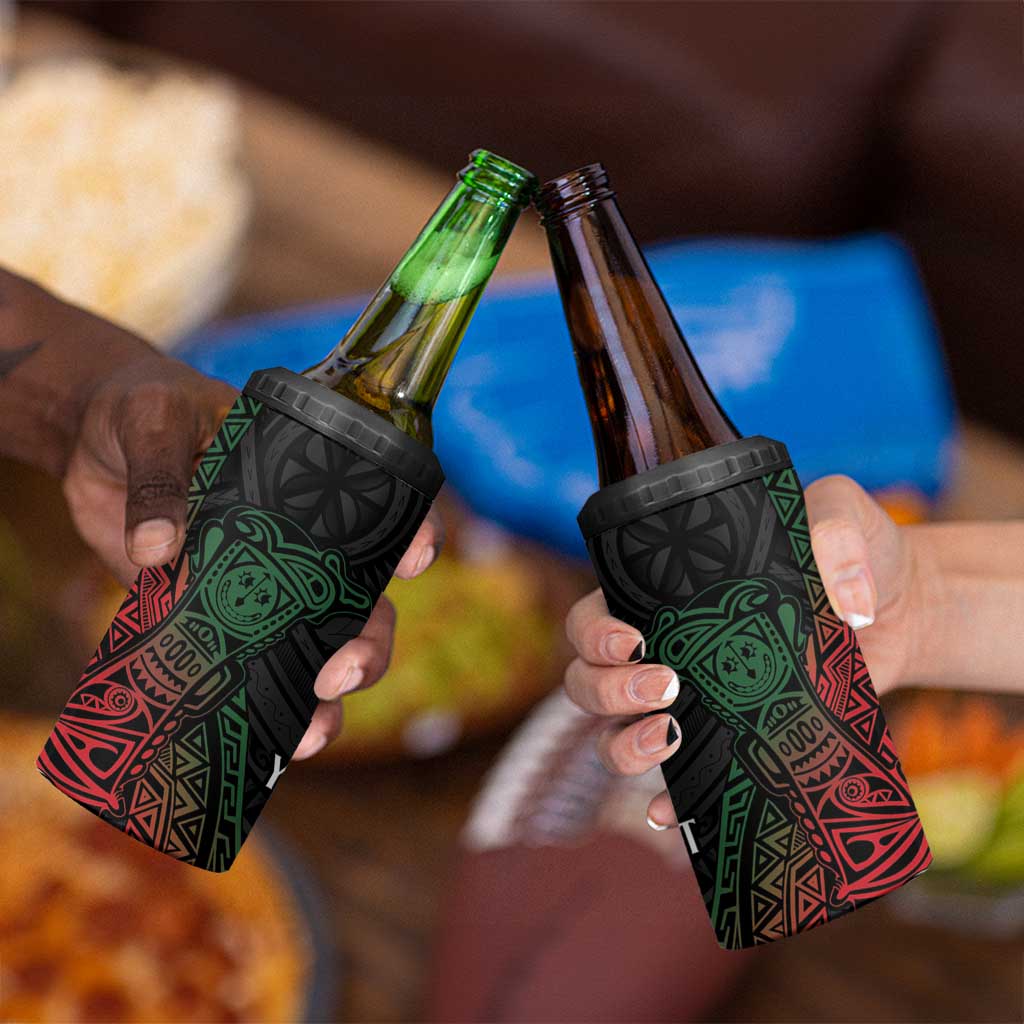 Personalized Papua New Guinea 4 in 1 Can Cooler Tumbler Kundu Drum Motifs - Sepik Colors