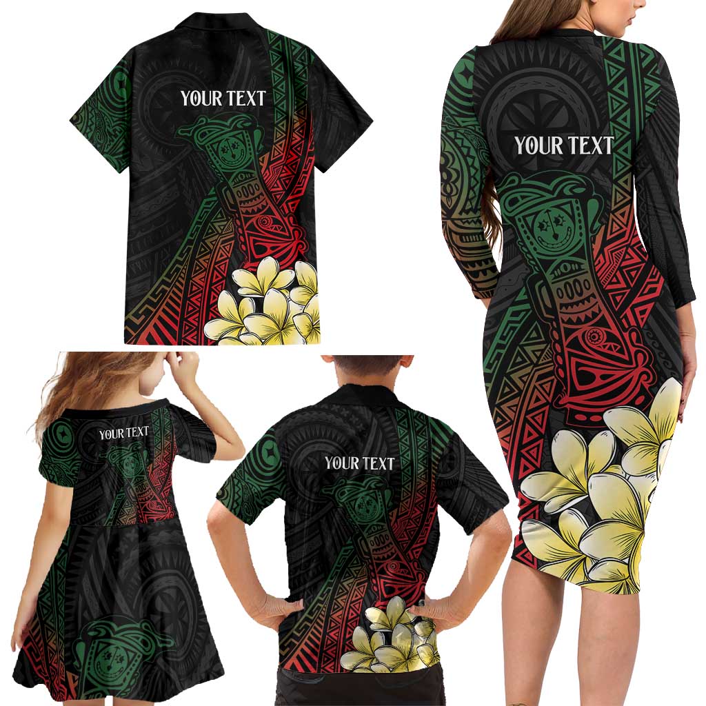 Personalized Papua New Guinea Family Matching Long Sleeve Bodycon Dress and Hawaiian Shirt Kundu Drum Motifs - Sepik Colors
