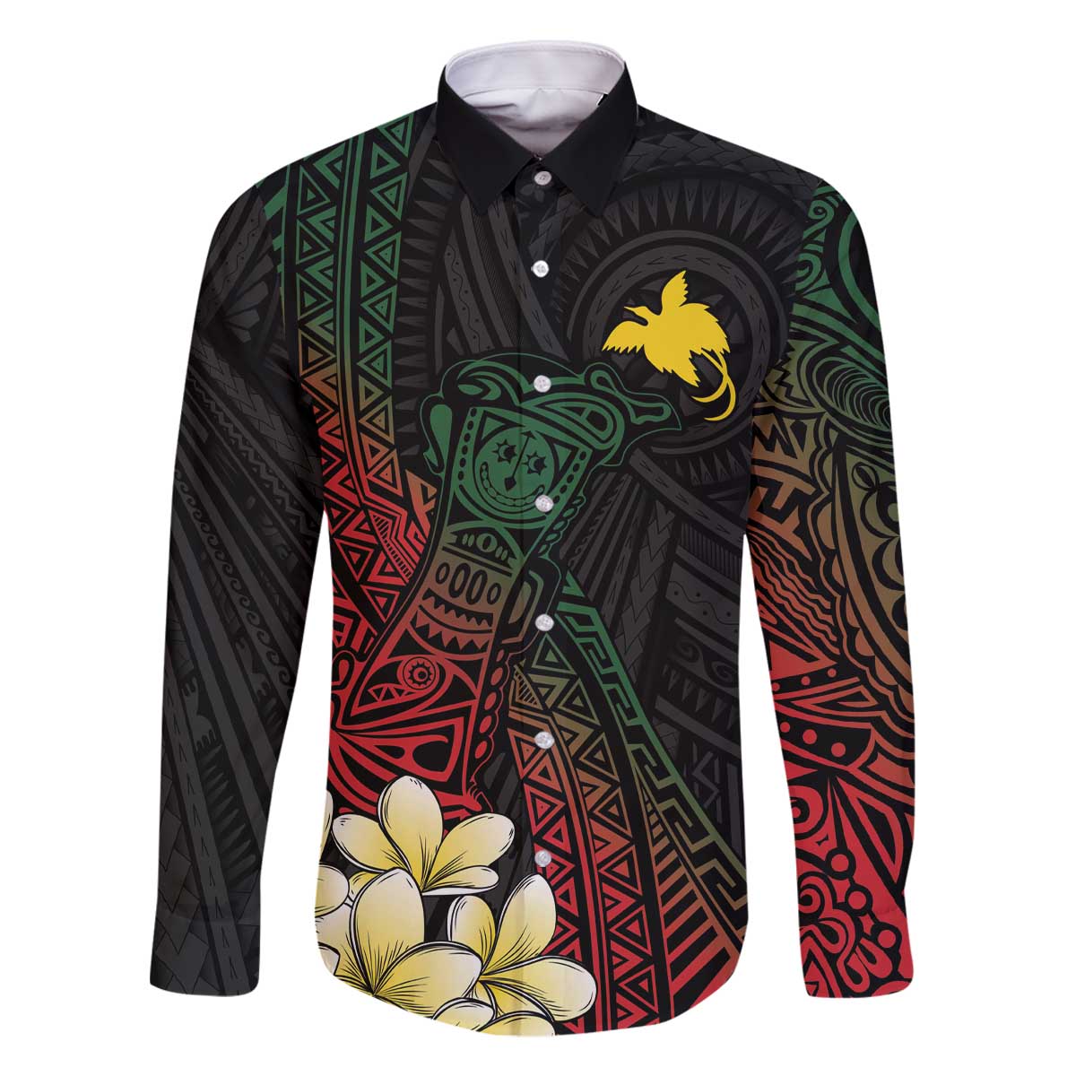 Personalized Papua New Guinea Family Matching Off The Shoulder Long Sleeve Dress and Hawaiian Shirt Kundu Drum Motifs - Sepik Colors