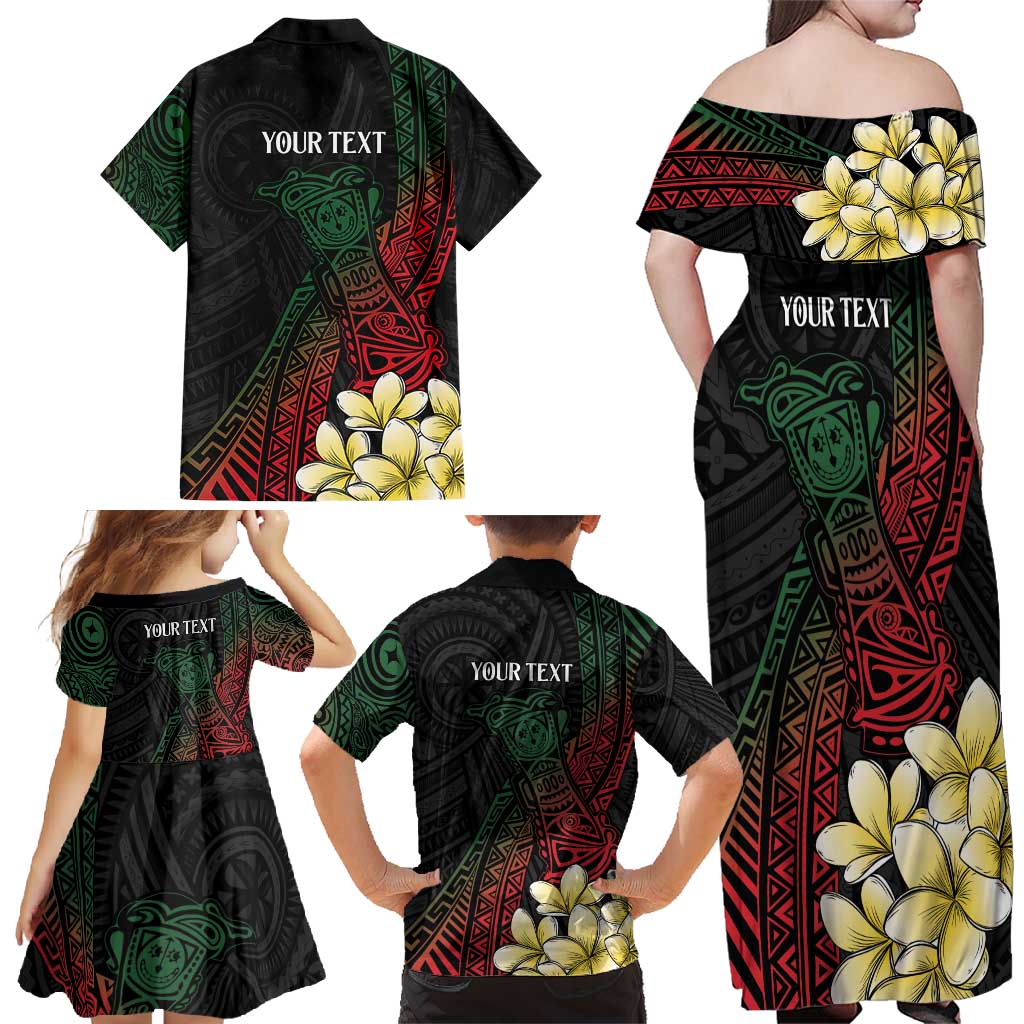Personalized Papua New Guinea Family Matching Off Shoulder Maxi Dress and Hawaiian Shirt Kundu Drum Motifs - Sepik Colors