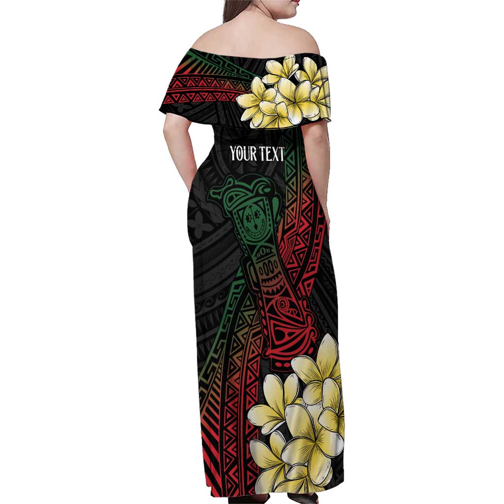 Personalized Papua New Guinea Family Matching Off Shoulder Maxi Dress and Hawaiian Shirt Kundu Drum Motifs - Sepik Colors