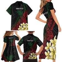 Personalized Papua New Guinea Family Matching Short Sleeve Bodycon Dress and Hawaiian Shirt Kundu Drum Motifs - Sepik Colors