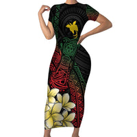 Personalized Papua New Guinea Family Matching Short Sleeve Bodycon Dress and Hawaiian Shirt Kundu Drum Motifs - Sepik Colors