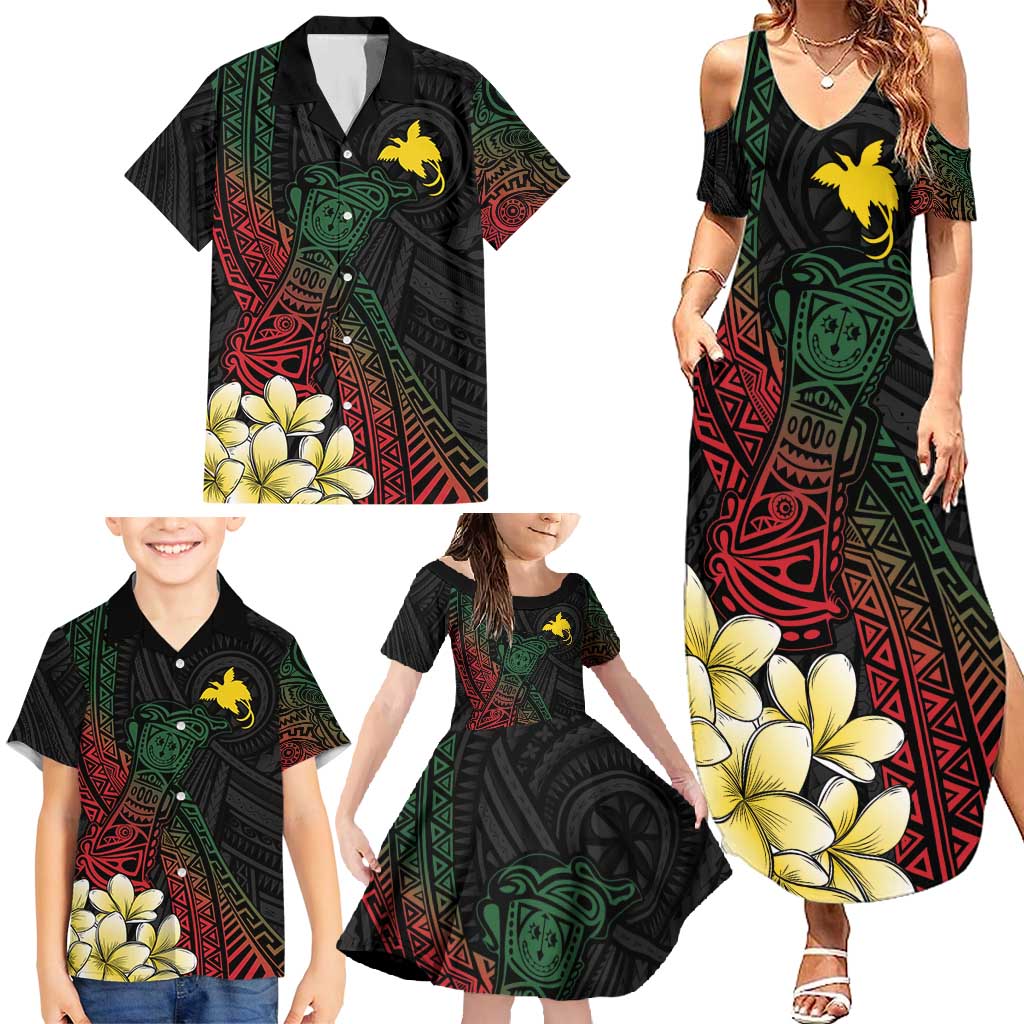 Personalized Papua New Guinea Family Matching Summer Maxi Dress and Hawaiian Shirt Kundu Drum Motifs - Sepik Colors