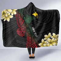 Personalized Papua New Guinea Hooded Blanket Kundu Drum Motifs - Sepik Colors LT7 One Size Black - Polynesian Pride