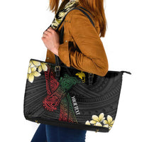 Personalized Papua New Guinea Leather Tote Bag Kundu Drum Motifs - Sepik Colors LT7 Black - Polynesian Pride