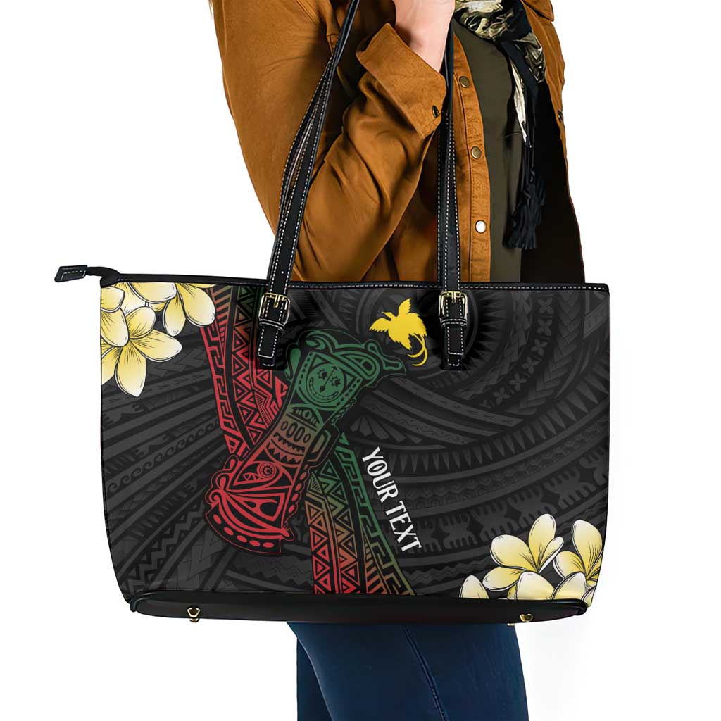 Personalized Papua New Guinea Leather Tote Bag Kundu Drum Motifs - Sepik Colors LT7 - Polynesian Pride