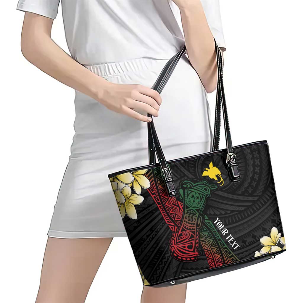 Personalized Papua New Guinea Leather Tote Bag Kundu Drum Motifs - Sepik Colors LT7 - Polynesian Pride