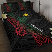 Personalized Papua New Guinea Quilt Bed Set Kundu Drum Motifs - Sepik Colors LT7 Black - Polynesian Pride