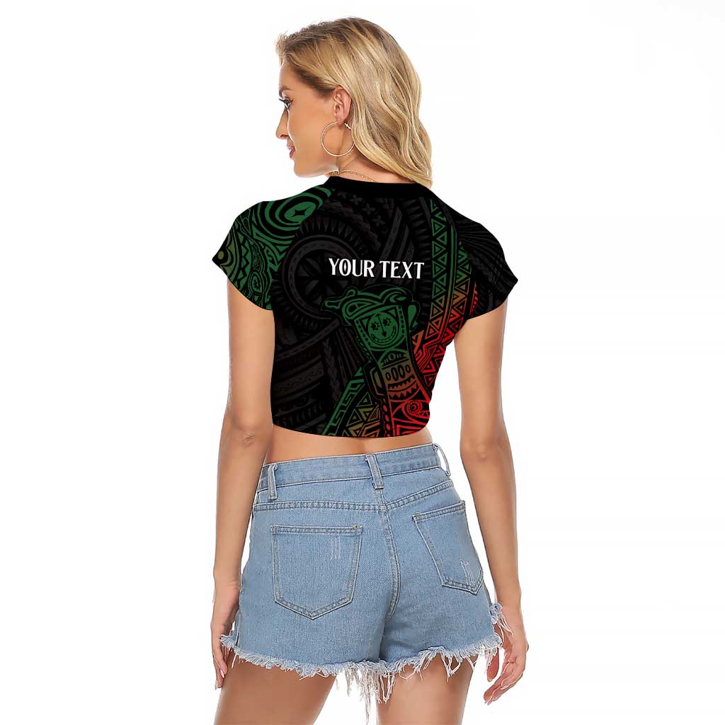 Personalized Papua New Guinea Raglan Cropped T Shirt Kundu Drum Motifs - Sepik Colors LT7 - Polynesian Pride