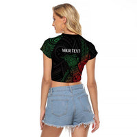 Personalized Papua New Guinea Raglan Cropped T Shirt Kundu Drum Motifs - Sepik Colors LT7 - Polynesian Pride