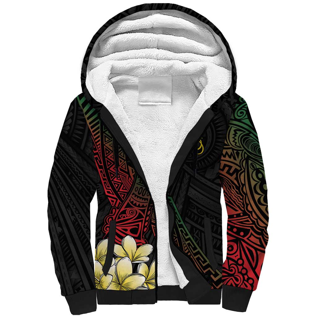 Personalized Papua New Guinea Sherpa Hoodie Kundu Drum Motifs - Sepik Colors LT7 Unisex Black - Polynesian Pride