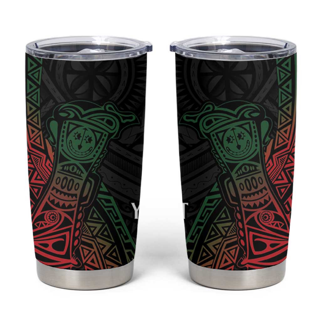 Personalized Papua New Guinea Tumbler Cup Kundu Drum Motifs - Sepik Colors LT7 Black - Polynesian Pride