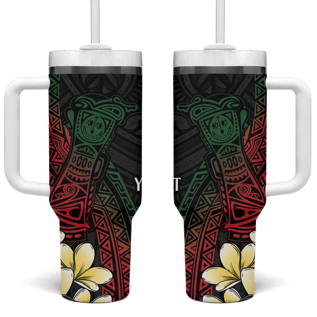 Personalized Papua New Guinea Tumbler With Handle Kundu Drum Motifs - Sepik Colors LT7 One Size: 40 oz Black - Polynesian Pride