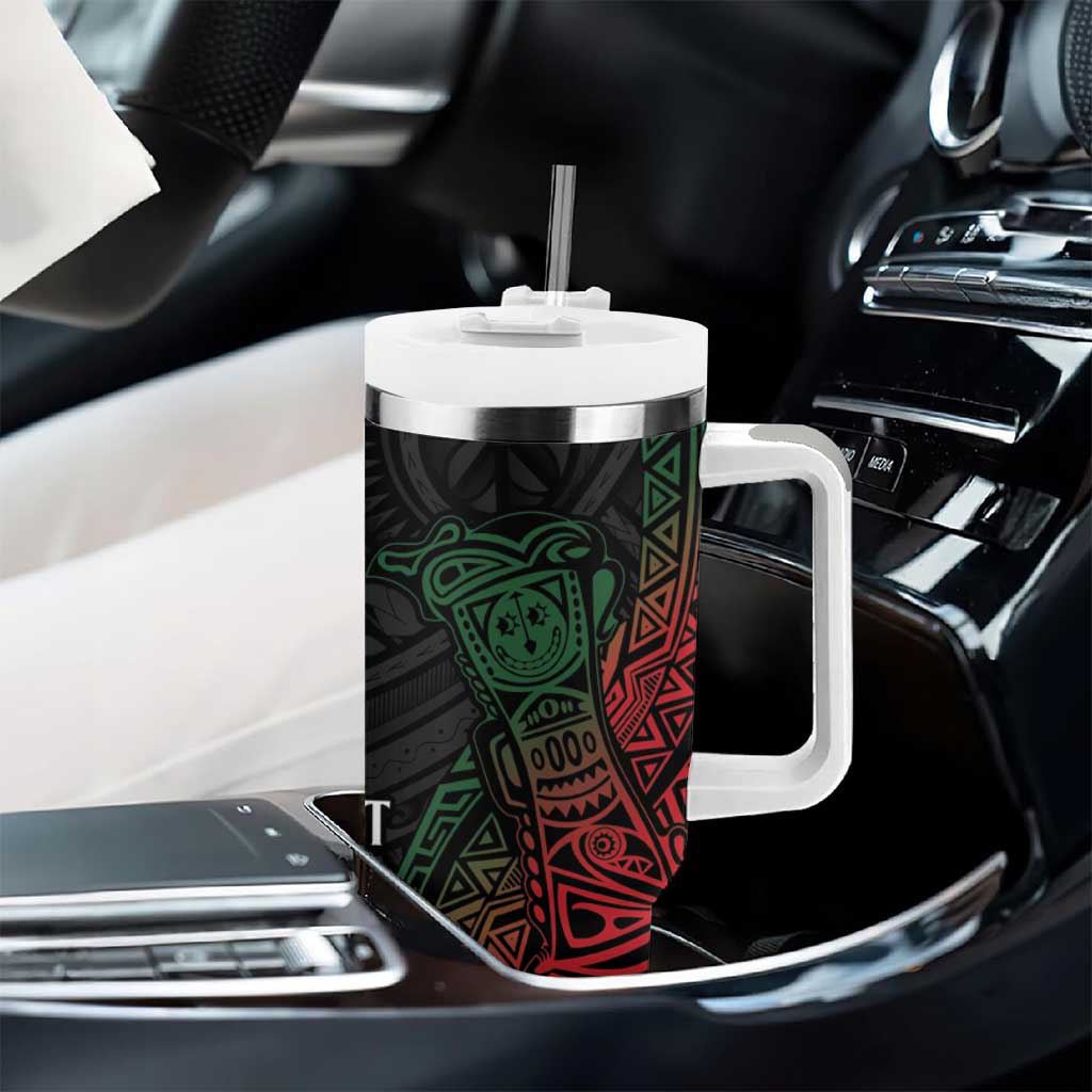 Personalized Papua New Guinea Tumbler With Handle Kundu Drum Motifs - Sepik Colors LT7 - Polynesian Pride