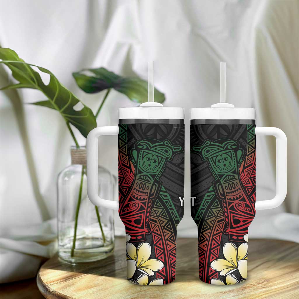 Personalized Papua New Guinea Tumbler With Handle Kundu Drum Motifs - Sepik Colors LT7 - Polynesian Pride