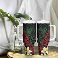 Personalized Papua New Guinea Tumbler With Handle Kundu Drum Motifs - Sepik Colors LT7 - Polynesian Pride