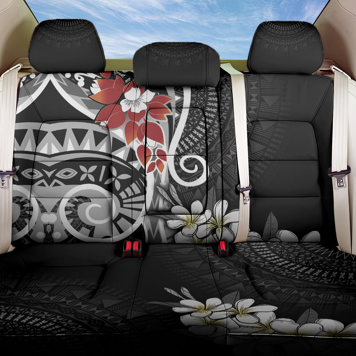 Bula Fiji Tagimaucia Mix Plumeria Masi Tapa Back Car Seat Cover Black LT7
