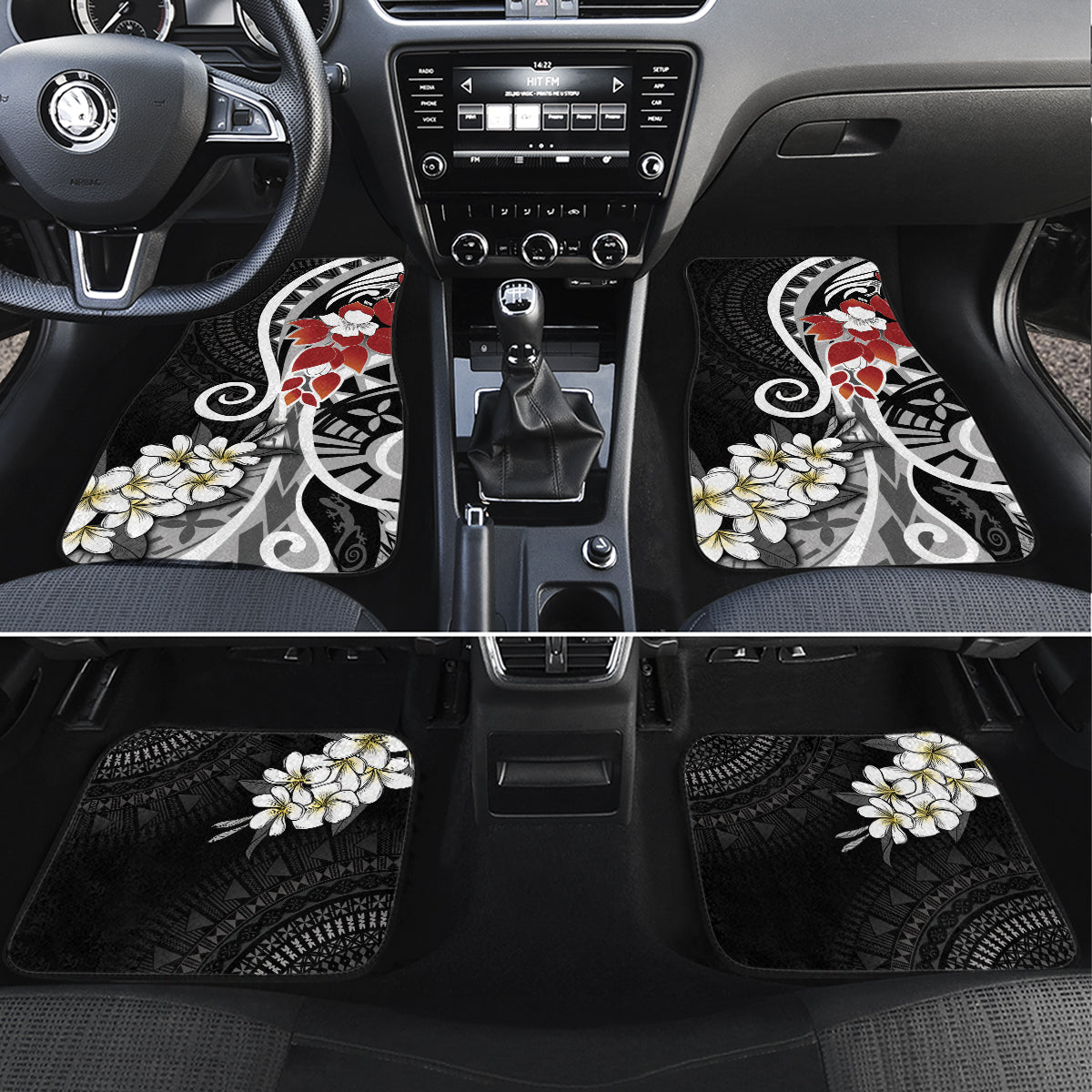 Bula Fiji Tagimaucia Mix Plumeria Masi Tapa Car Mats Black LT7 Set 4pcs Black - Polynesian Pride