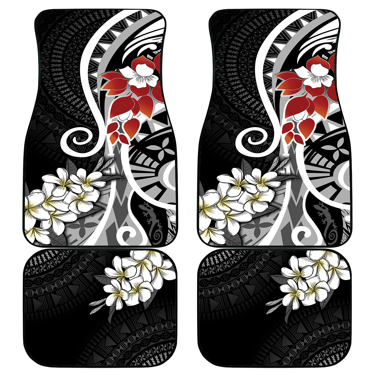 Bula Fiji Tagimaucia Mix Plumeria Masi Tapa Car Mats Black LT7 - Polynesian Pride