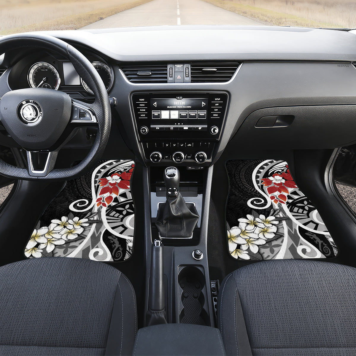Bula Fiji Tagimaucia Mix Plumeria Masi Tapa Car Mats Black LT7 Set 2pcs - Front Black - Polynesian Pride