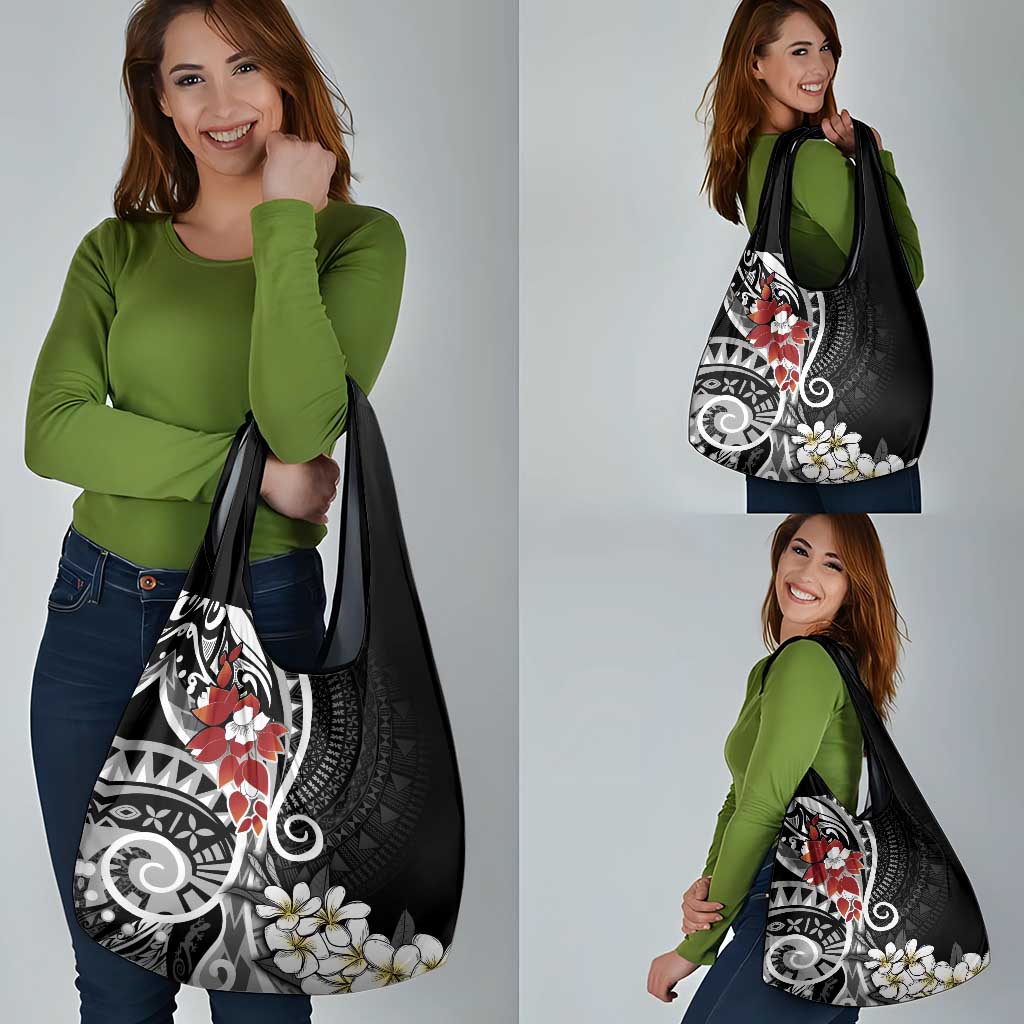 Bula Fiji Tagimaucia Mix Plumeria Masi Tapa Grocery Bag Black