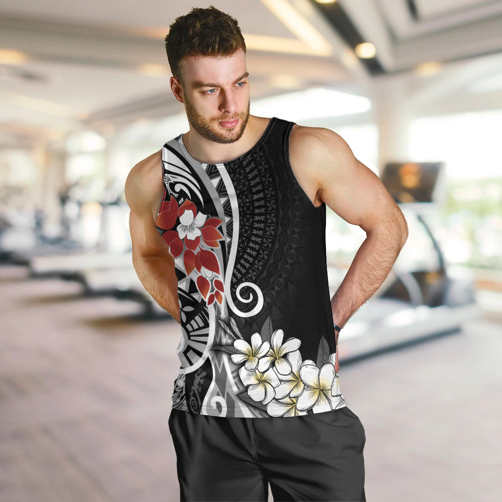 Bula Fiji Tagimaucia Mix Plumeria Masi Tapa Men Tank Top Black LT7 Black - Polynesian Pride