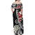 Bula Fiji Tagimaucia Mix Plumeria Masi Tapa Off Shoulder Maxi Dress Black LT7 - Polynesian Pride