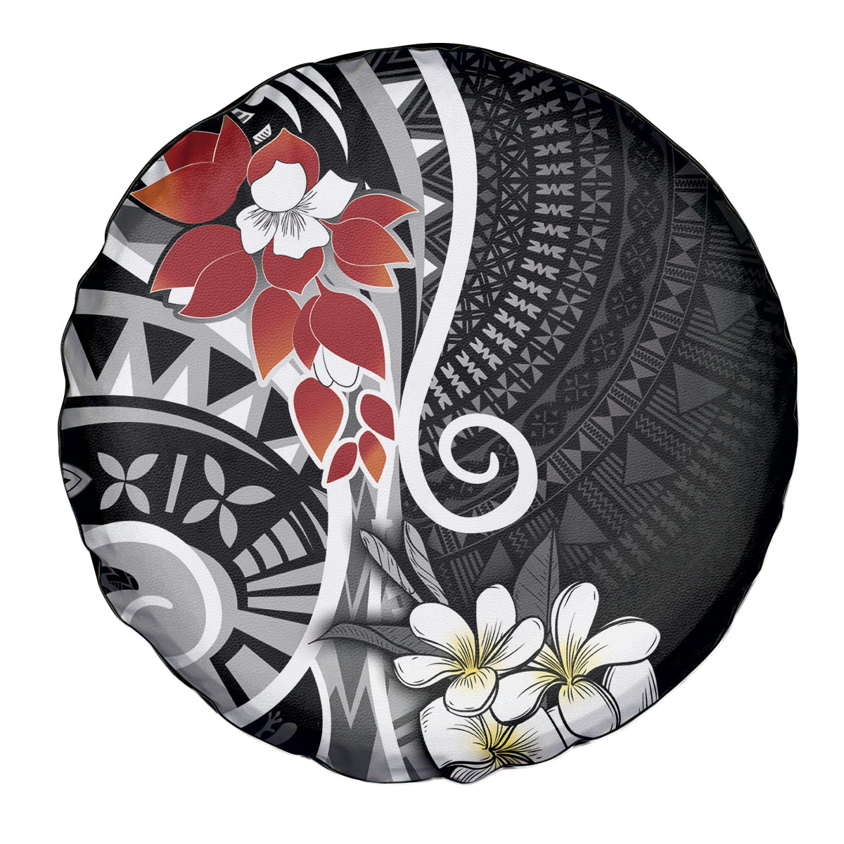 Bula Fiji Tagimaucia Mix Plumeria Masi Tapa Spare Tire Cover Black