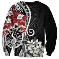 Bula Fiji Tagimaucia Mix Plumeria Masi Tapa Sweatshirt Black LT7 Unisex Black - Polynesian Pride