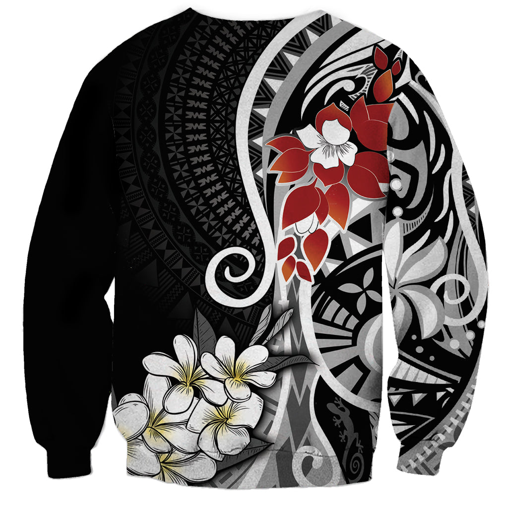 Bula Fiji Tagimaucia Mix Plumeria Masi Tapa Sweatshirt Black LT7 - Polynesian Pride