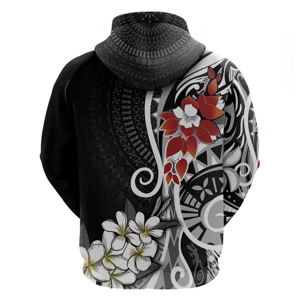 Bula Fiji Tagimaucia Mix Plumeria Masi Tapa Zip Hoodie Black LT7 - Polynesian Pride