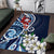 Bula Fiji Tagimaucia Mix Plumeria Masi Tapa Area Rug Blue