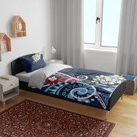 Bula Fiji Tagimaucia Mix Plumeria Masi Tapa Bedding Set Blue