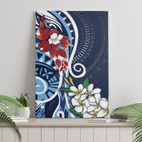 Bula Fiji Tagimaucia Mix Plumeria Masi Tapa Canvas Wall Art Blue