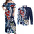 Bula Fiji Tagimaucia Mix Plumeria Masi Tapa Couples Matching Off Shoulder Maxi Dress and Long Sleeve Button Shirt Blue LT7 Blue - Polynesian Pride