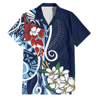 Bula Fiji Tagimaucia Mix Plumeria Masi Tapa Family Matching Mermaid Dress and Hawaiian Shirt Blue LT7 Dad's Shirt - Short Sleeve Blue - Polynesian Pride