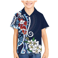 Bula Fiji Tagimaucia Mix Plumeria Masi Tapa Family Matching Mermaid Dress and Hawaiian Shirt Blue LT7 Son's Shirt Blue - Polynesian Pride