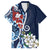 Bula Fiji Tagimaucia Mix Plumeria Masi Tapa Family Matching Off Shoulder Short Dress and Hawaiian Shirt Blue LT7 Dad's Shirt - Short Sleeve Blue - Polynesian Pride