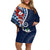 Bula Fiji Tagimaucia Mix Plumeria Masi Tapa Family Matching Off Shoulder Short Dress and Hawaiian Shirt Blue LT7 Mom's Dress Blue - Polynesian Pride