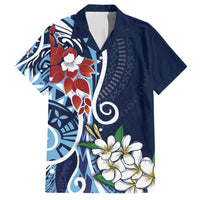 Bula Fiji Tagimaucia Mix Plumeria Masi Tapa Family Matching Short Sleeve Bodycon Dress and Hawaiian Shirt Blue LT7 Dad's Shirt - Short Sleeve Blue - Polynesian Pride