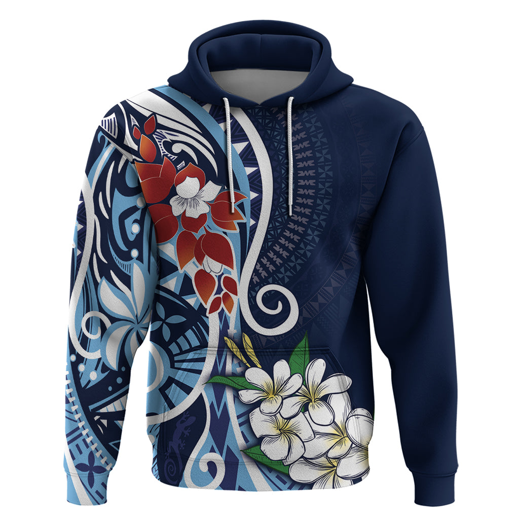 Bula Fiji Tagimaucia Mix Plumeria Masi Tapa Hoodie Blue LT7 Pullover Hoodie Blue - Polynesian Pride