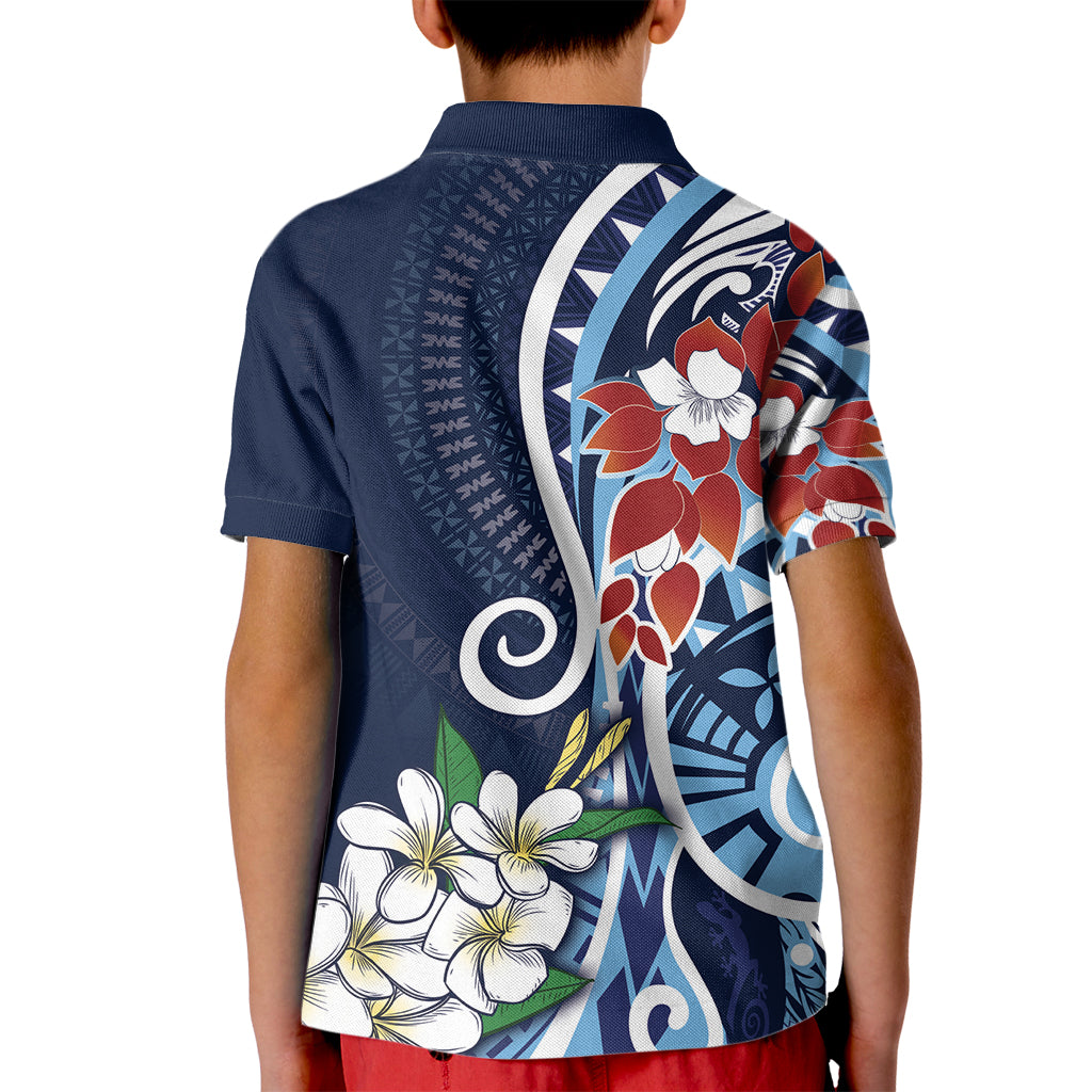 Bula Fiji Tagimaucia Mix Plumeria Masi Tapa Kid Polo Shirt Blue LT7 - Polynesian Pride