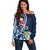 Bula Fiji Tagimaucia Mix Plumeria Masi Tapa Off Shoulder Sweater Blue LT7 Women Blue - Polynesian Pride