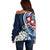 Bula Fiji Tagimaucia Mix Plumeria Masi Tapa Off Shoulder Sweater Blue LT7 - Polynesian Pride